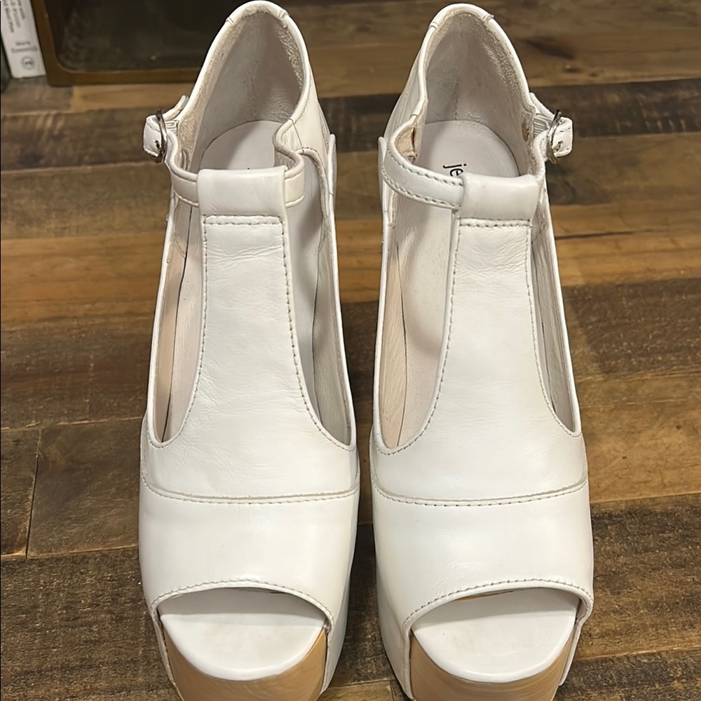 Jeffrey Campbell White Platform Shoes with Ankle Strap